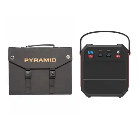 Transport gratuit Kit camping si pescuit PYRAMID, compus din Panou Solar 18V - 30W cu 3 porturi USB si Power bank PYRAMID, 22500 mAh Pyramid