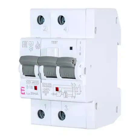 AFDDSiguranta triplu-protectie ETI 20A – antifoc, antiscurt, antielectrocutare KZS-AFDD 3M2p A B20/0.03 Eti Mai ieftin
