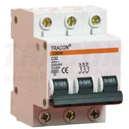 Ultima șansă Siguranta automata, 3 poli, curba caracteristica C C60-63-3 63A, 4,5kA Tracon