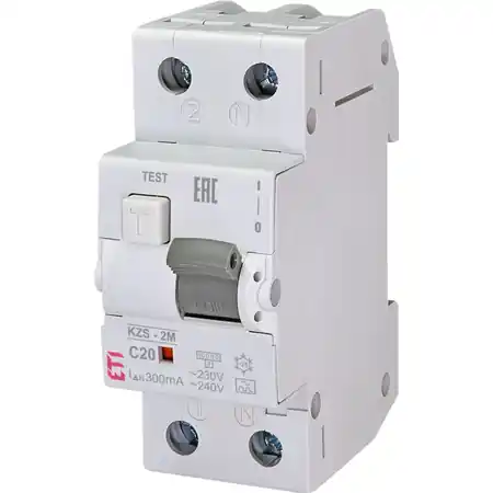 Ultima șansă KZS-2M Intrerupatoare de curent rezidual cu protecție la supracurent, 2 module, tip A și AC KZS-2M A C20/0.3 Eti