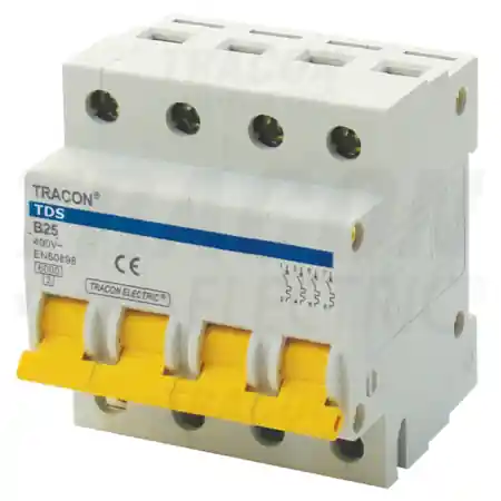 Lichidare de stoc Siguranta automata, 4 poli, curba B, cu brat colorat TDS-4B-6 6A, 6kA Tracon