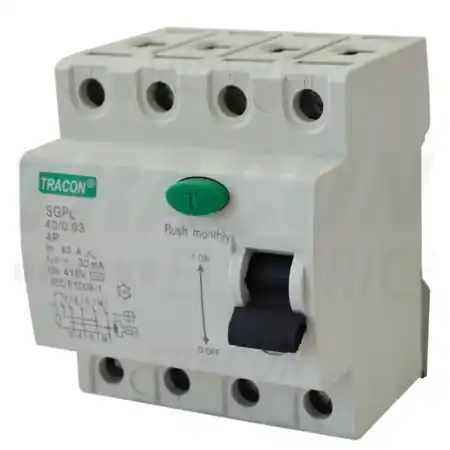 Ultima șansă Bloc cu protectie diferentiala, 4 poli RB4-40030 40A, 30mA, 4,5 kA, 4P Tracon