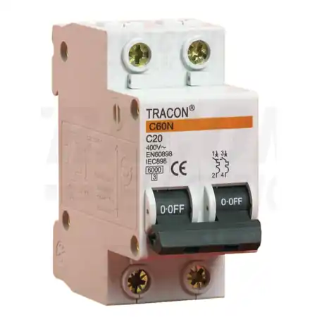 Transport gratuit Siguranta automata, 2 poli, curba caracteristica B B60-20-2 20A, 6kA Tracon